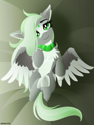 Size: 2156x2874 | Tagged: safe, artist:andaluce, imported from derpibooru, oc, oc only, oc:jade stonesetter, pegasus, pony, chest fluff, cute, female, hooves, jewelry, lying down, mare, necklace, on back, solo, spread wings, wings