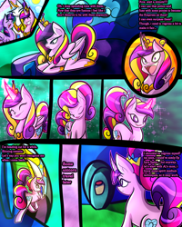 Size: 2400x3000 | Tagged: safe, artist:keytee-chan, imported from derpibooru, pear butter, princess cadance, princess celestia, twilight sparkle, alicorn, unicorn, comic:the great big fusion 4 - mother of all, age regression, fusion, teen princess cadance, twilight sparkle (alicorn)