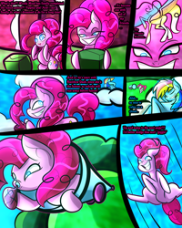 Size: 2400x3000 | Tagged: safe, artist:keytee-chan, imported from derpibooru, pinkie pie, rainbow dash, earth pony, pegasus, comic:the great big fusion 1 remake, breaking the fourth wall, fusion