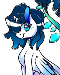 Size: 1080x1350 | Tagged: safe, artist:tessa_key_, imported from derpibooru, oc, oc only, alicorn, pony, alicorn oc, bust, choker, eyelashes, horn, simple background, smiling, solo, white background, wings