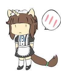 Size: 1080x1350 | Tagged: safe, artist:aleuoliver, imported from derpibooru, oc, oc only, anthro, unicorn, clothes, frown, horn, maid, maid headdress, pictogram, simple background, solo, unicorn oc, white background