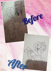 Size: 1440x2028 | Tagged: safe, artist:aquabright0219, imported from derpibooru, oc, oc only, pony, unicorn, clothes, duo, horn, one eye closed, raised hoof, redraw, smiling, traditional art, unicorn oc, wink