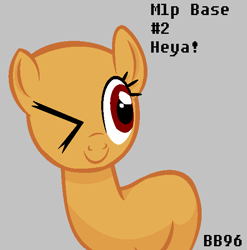 Size: 593x599 | Tagged: safe, artist:bonbon9696, imported from derpibooru, oc, oc only, earth pony, pony, bald, base, earth pony oc, eyelashes, gray background, one eye closed, simple background, smiling, solo, wink