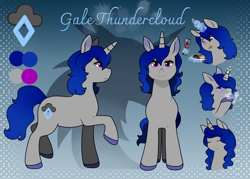 Size: 3500x2500 | Tagged: safe, artist:69beas, imported from derpibooru, oc, oc only, oc:gale thundercloud, pony, unicorn, digital art, female, mare, reference sheet, solo