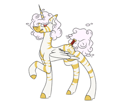 Size: 950x800 | Tagged: safe, artist:bread, artist:fuckomcfuck, imported from derpibooru, oc, oc only, oc:princess coke, alicorn, pony, zebra, zebra alicorn, female, mare, raised hoof, simple background, solo, tail wrap, white background