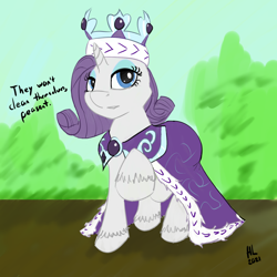 Size: 1500x1500 | Tagged: safe, artist:huffylime, imported from derpibooru, princess platinum, rarity, pony, unicorn, cape, clothes, colored, crown, jewelry, regalia