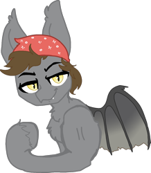 Size: 1128x1295 | Tagged: safe, artist:nootaz, imported from derpibooru, oc, oc only, oc:devin, bat pony, pony, bandana, dancing, looking at you, male, meme, ricardo milos, smiling, solo, stallion, wings