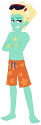 Size: 224x682 | Tagged: safe, artist:hubfanlover678, imported from derpibooru, zephyr breeze, equestria girls, bracelet, clothes, crossed arms, feet, jewelry, legs, male, male feet, medallion, simple background, smiling, solo, sunglasses, swimsuit, white background, zephyr's necklace