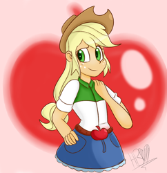 Size: 900x928 | Tagged: safe, artist:heartbeat420, imported from derpibooru, applejack, equestria girls, female, smiling, solo