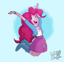 Size: 1129x1102 | Tagged: safe, artist:heartbeat420, imported from derpibooru, pinkie pie, equestria girls, breasts, female, jumping, open mouth, ponk, solo