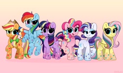 Size: 4096x2439 | Tagged: safe, artist:kittyrosie, imported from derpibooru, applejack, fluttershy, pinkie pie, rainbow dash, rarity, twilight sparkle, alicorn, earth pony, pegasus, pony, unicorn, cute, cutie mark magic, dashabetes, diapinkes, jackabetes, mane six, rainbow power, raribetes, shyabetes, twiabetes, twilight sparkle (alicorn)