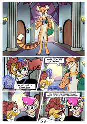 Size: 2100x3000 | Tagged: safe, artist:loryska, imported from derpibooru, oc, oc:clarabelle, oc:conundrum solar flare, oc:mezzanine, abyssinian, hybrid, pony, zony, comic:friendship grows, adopted offspring, ear fluff, facehoof, floppy ears, magic, offspring, parent:quibble pants, parent:rainbow dash, parent:sweetie belle, parents:quibbledash, scroll, telekinesis