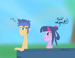 Size: 4096x3140 | Tagged: safe, artist:egtwiflash, imported from derpibooru, flash sentry, twilight sparkle, alicorn, human, pony, equestria girls, background human, clothes, couple, depressed, dialogue, female, flashlight, garden, male, sad, shipping, straight, swimming pool, twilight sparkle (alicorn)