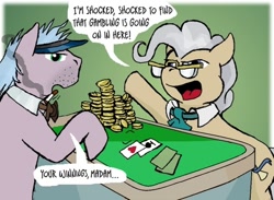 Size: 500x365 | Tagged: safe, artist:owlor, imported from derpibooru, mayor mare, pony, casablanca, coin, from the desk of mayor mare, hypocritical humor
