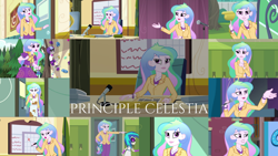 Size: 1978x1113 | Tagged: safe, edit, edited screencap, editor:quoterific, imported from derpibooru, screencap, dj pon-3, octavia melody, princess celestia, vinyl scratch, human, best trends forever, eqg summertime shorts, equestria girls, equestria girls (movie), equestria girls series, friendship games, legend of everfree, music to my ears, my little shop of horrors, rainbow rocks, schedule swap, subs rock, spoiler:eqg series (season 2), bracelet, brooch, cutie mark accessory, cutie mark brooch, female, headphones, jewelry, microphone, misspelling, open mouth, pointing, principal celestia, red x, solo, surprised, walking, watch, wristwatch