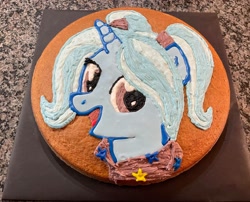 Size: 2048x1658 | Tagged: safe, artist:ramivic, imported from derpibooru, trixie, alternate hairstyle, babysitter trixie, cake, clothes, food, hoodie, irl, photo