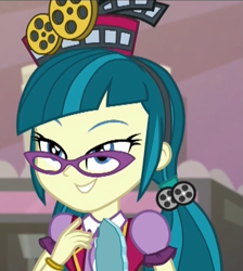 Size: 887x988 | Tagged: safe, edit, imported from derpibooru, screencap, juniper montage, equestria girls, mirror magic, spoiler:eqg specials, close-up, cropped, female, glasses, mirror, solo