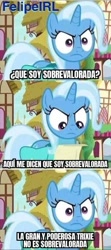 Size: 335x752 | Tagged: safe, edit, edited screencap, imported from derpibooru, screencap, trixie, pony, unicorn, student counsel, comic, female, mare, meme, screencap comic, solo, spanish, text, translated in the comments, translation request