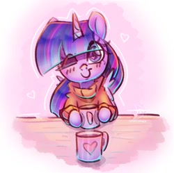 Size: 1022x1018 | Tagged: safe, artist:musicfirewind, artist:wavecipher, imported from derpibooru, twilight sparkle, alicorn, pony, blushing, clothes, cute, female, heart, heart eyes, looking at you, mare, mug, one eye closed, solo, sweater, twiabetes, twilight sparkle (alicorn), wingding eyes, wink, winking at you