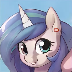 Size: 1024x1024 | Tagged: safe, artist:thisponydoesnotexist, imported from derpibooru, alicorn, pony, ai content, ai generated, blue background, generator:thisponydoesnotexist, heterochromia, neural network, simple background, solo