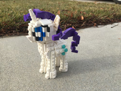 Size: 1280x960 | Tagged: safe, artist:awesomeaustinv, imported from derpibooru, rarity, pony, unicorn, 3d, asphalt, female, grass, irl, lego, mare, photo