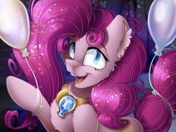 Size: 2224x1668 | Tagged: safe, artist:mychelle, imported from derpibooru, pinkie pie, pony, balloon, element of laughter, solo
