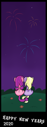 Size: 1920x5141 | Tagged: safe, artist:dinkyuniverse, imported from derpibooru, dinky hooves, lily longsocks, earth pony, pony, unicorn, adorasocks, comic, cute, dinkabetes, dinkily, duo, duo female, female, filly, fireworks, flower, grass, happy new year, happy new year 2020, holiday, lesbian, lilydorable, night, rear view, shipping, sitting, watching