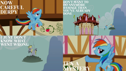 Size: 1986x1117 | Tagged: safe, edit, edited screencap, editor:quoterific, imported from derpibooru, screencap, applejack, derpy hooves, rainbow dash, earth pony, pegasus, pony, season 2, the last roundup, applejack's hat, bipedal, butt, cowboy hat, derp, duo, duo female, female, flying, hat, i just don't know what went wrong, open mouth, plot, rainbutt dash, solo, stormcloud