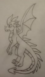 Size: 1417x2418 | Tagged: safe, artist:alpha-power, imported from derpibooru, spike, dragon, adolescence, horned spike, monochrome, older, older spike, winged spike, wings