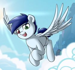 Size: 3200x3000 | Tagged: safe, artist:vipy, imported from derpibooru, oc, oc:slipstream, pegasus, pony, flying, heterochromia, open mouth