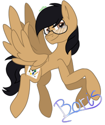 Size: 2100x2500 | Tagged: safe, artist:juliet-gwolf18, imported from derpibooru, oc, oc only, oc:boris, pegasus, pony, glasses, male, pegasus oc, simple background, smiling, solo, stallion, transparent background, wings