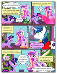 Size: 612x792 | Tagged: safe, artist:newbiespud, edit, edited screencap, imported from derpibooru, screencap, princess cadance, shining armor, twilight sparkle, alicorn, pony, unicorn, comic:friendship is dragons, a canterlot wedding, season 2, changeling slime, clothes, comic, dialogue, eyelashes, eyes closed, female, glowing horn, hoof shoes, horn, male, mare, messy mane, mind control, peytral, screencap comic, smiling, stallion, stuck, unicorn twilight, wings