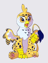 Size: 807x1074 | Tagged: safe, artist:drafthoof, editor:vedont, imported from derpibooru, oc, oc only, oc:beaky, griffon, fanfic:yellow feathers, colored, paw pads, solo