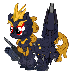 Size: 1997x1957 | Tagged: safe, artist:gmaplay, imported from derpibooru, oc, oc only, oc:banshee, kirin, pony, armor, gundam, gundam kirin, gundam unicorn, kirin gundam, minigun, missile launcher, simple background, solo, transparent background, unicorn gundam