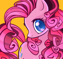 Size: 2500x2316 | Tagged: safe, artist:syrupyyy, artist:watchoutoprah, imported from derpibooru, pinkie pie, earth pony, pony, colored pupils, cute, diapinkes, female, high res, mare, ponk, simple background, solo, yellow background