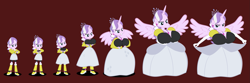 Size: 2001x664 | Tagged: safe, artist:magerblutooth, imported from derpibooru, diamond tiara, alicorn, anthro, equestria girls, age progression, alicornified, ascension enhancement, big breasts, boots, breast expansion, breasts, brown background, busty diamond tiara, cleavage, clothes, clothing transformation, commission, dress, ear piercing, earring, gown, grin, grope, growth, hairclip, high heel boots, huge breasts, human to anthro, jewelry, looking at you, necklace, older, older diamond tiara, piercing, race swap, remote, self grope, shoes, simple background, smiling, solo, spread wings, story included, tiara, tiaracorn, transformation, transformation sequence, transforming clothes, wings