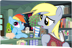 Size: 349x234 | Tagged: safe, artist:nelnobody, imported from derpibooru, derpy hooves, rainbow dash, pegasus, pony, book, hoof on chin