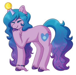 Size: 1280x1263 | Tagged: safe, artist:axototlduck, imported from derpibooru, izzy moonbow, pony, unicorn, ball, eyes closed, female, g5, horn, horn guard, horn impalement, hornball, izzy's tennis ball, mare, simple background, solo, tennis ball, transparent background, unshorn fetlocks