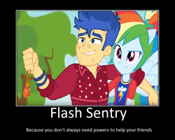 Size: 1074x860 | Tagged: safe, artist:thejboy88, edit, edited screencap, imported from derpibooru, screencap, flash sentry, rainbow dash, cheer you on, equestria girls, equestria girls series, spoiler:eqg series (season 2), dreamworks face, duo, motivational poster, ponied up