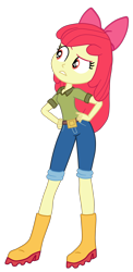 Size: 1722x3517 | Tagged: safe, artist:gmaplay, imported from derpibooru, apple bloom, eqg summertime shorts, equestria girls, the canterlot movie club, apple bloom's bow, belt, boots, bow, clothes, hair bow, hand on hip, jeans, pants, shirt, shoes, simple background, solo, transparent background