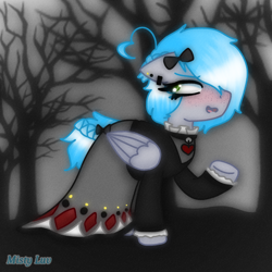 Size: 768x768 | Tagged: safe, artist:misty__luv, imported from derpibooru, screencap, oc, oc only, pegasus, pony, unicorn, spoiler:comic, ahoge, base used, bow, braid, clothes, dress, ear piercing, earring, emo, emotion, goth, hair bow, jewelry, piercing, solo