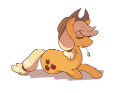 Size: 1280x957 | Tagged: safe, artist:wireddawn, imported from derpibooru, applejack, earth pony, pony, eyes closed, female, lying down, mare, prone, simple background, solo, straw in mouth, transparent background