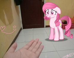 Size: 1643x1304 | Tagged: safe, artist:muhammad yunus, artist:tanahgrogot, imported from derpibooru, oc, oc only, oc:annisa trihapsari, earth pony, human, pony, my little pony: the movie, base used, earth pony oc, female, floppy ears, heart, irl, irl human, mare, movie accurate, not rarity, photo, pink body, pink hair, sad, sad pony, simple background, transparent background