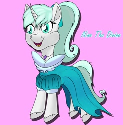 Size: 1328x1348 | Tagged: safe, artist:nine the divine, imported from derpibooru, oc, oc only, oc:nine the divine, pony, unicorn, clothes, crossdressing, dress, male, solo, stallion