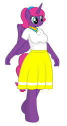 Size: 2025x3773 | Tagged: safe, artist:andrevus, imported from derpibooru, oc, oc only, oc:pinkmane, alicorn, anthro, alicorn oc, clothes, horn, jewelry, necklace, shirt, simple background, skirt, solo, transparent background, wings