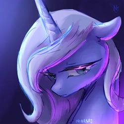 Size: 2000x2000 | Tagged: safe, artist:niorsaj, imported from derpibooru, princess luna, pony, bust, female, floppy ears, high res, portrait, signature, solo, younger