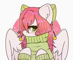 Size: 2400x2000 | Tagged: safe, artist:etoz, imported from derpibooru, oc, oc only, oc:mirai, pegasus, pony, blushing, bow, clothes, female, mare, pegasus oc, simple background, solo, wings
