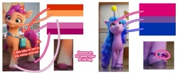 Size: 955x397 | Tagged: safe, imported from derpibooru, izzy moonbow, sunny starscout, earth pony, pony, unicorn, spoiler:g5, spoiler:my little pony: a new adventure, spoiler:my little pony: a new generation, ball, bisexual pride flag, flag, g5, horn, horn guard, hornball, izzy's tennis ball, lesbian pride flag, my little pony: a new adventure, my little pony: a new generation, pride, pride flag, tennis ball
