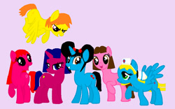 Size: 876x546 | Tagged: safe, artist:wrightgirl11, imported from derpibooru, earth pony, pegasus, pony, unicorn, animal mechanicals, base used, cinnamon (megaman), dora márquez, dora the explorer, female, flying, g4, jelly otter, kai lan, kai-lan, logo, mare, mega man (series), milli, mouse (animal mechanicals), mouse (wrightgirl11), ni hao kai lan, ni hao kai-lan, nick jr., nickelodeon, pb&j otter, ponified, smiling, team umizoomi