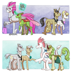 Size: 1874x1900 | Tagged: safe, artist:inuhoshi-to-darkpen, imported from derpibooru, arista, dainty dove, dane tee dove, fizzle, flush typhoon, justah bill, mayor mare, pristine, spring glow, tall order, changeling, classical hippogriff, dragon, hippogriff, kirin, pony, magic, unnamed hippogriff